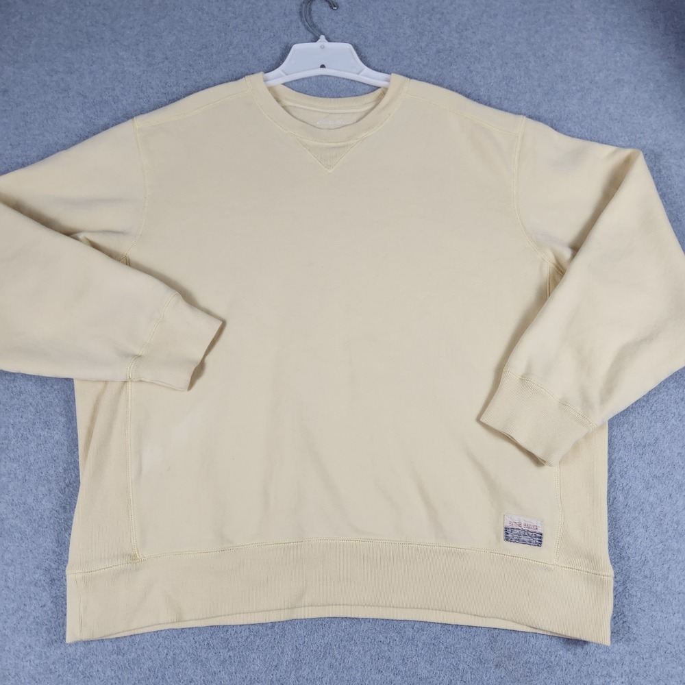 Eddie Bauer Sweater Mens XL Yellow Tight Knitted Relaxed Fit Crew Neck Pullover